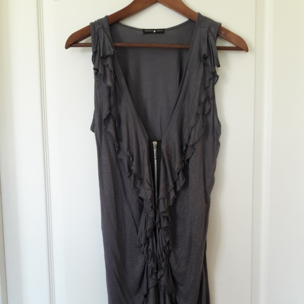 Zipper & Frills Grey Tank Top Sz L